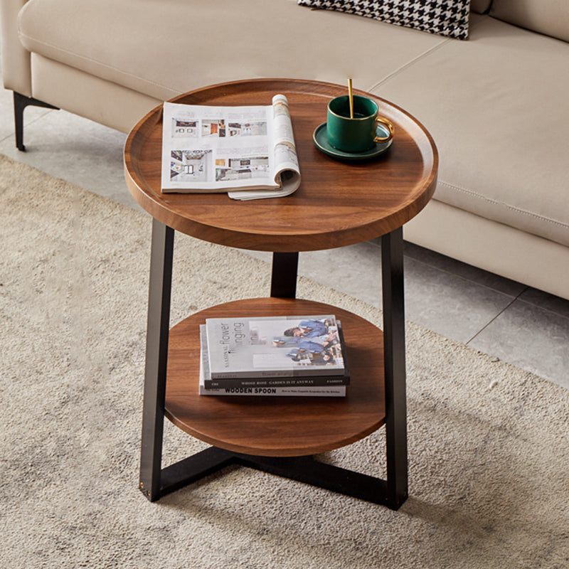 Contemporary Nordic Round Iron MDF Coffee Table 2-Tier For Living Room