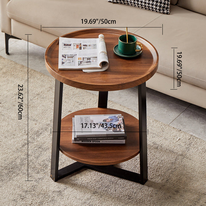 Contemporary Nordic Round Iron MDF Coffee Table 2-Tier For Living Room