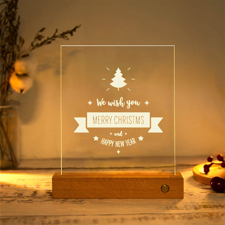 Moderne Weihnachtsrechteckige Acrylplatte Massivholz USB LED Tischlampe 