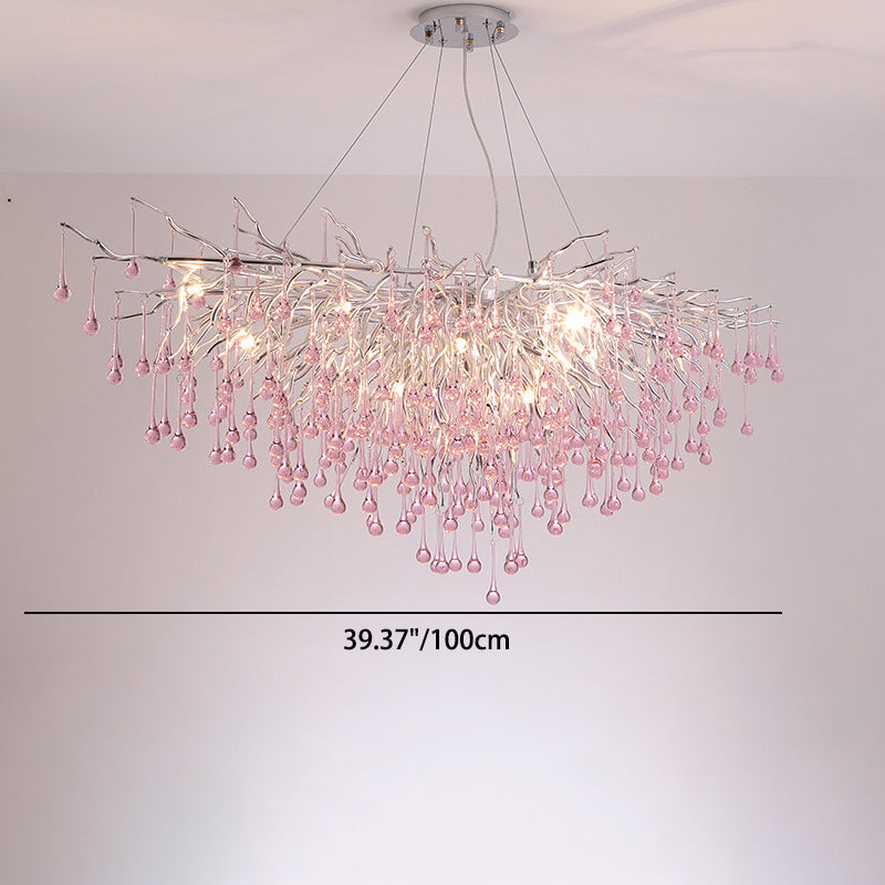 Moderne Luxus Kristall Glas Aluminium Zweig Wasser Tropfen 6/8/10/14 Kronleuchter Für Esszimmer 