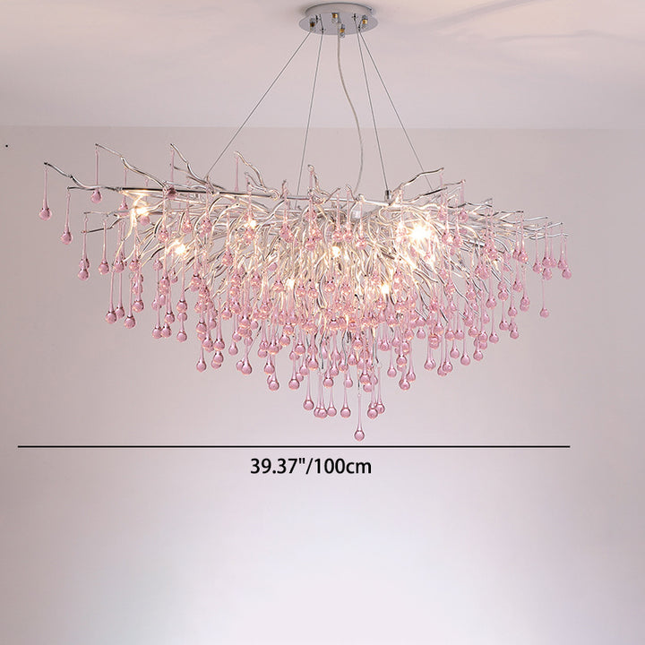 Moderne Luxus Kristall Glas Aluminium Zweig Wasser Tropfen 6/8/10/14 Kronleuchter Für Esszimmer 