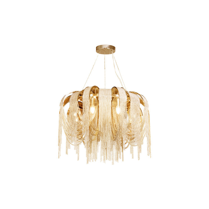 Modern Luxury Iron Aluminum Chain Tassel 6/8/10/12/15 Light Chandeliers For Hallway