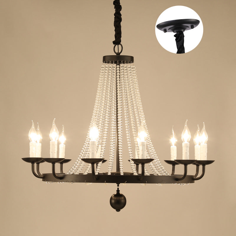 Chandelier Contemporain de Luxe en Fer Rond avec Cadre, Perles de Cristal, 6/8/10/12 Lumières pour Salon 