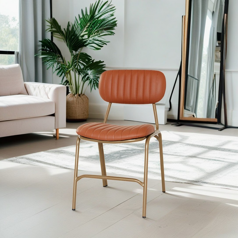 Chaise de salle à manger contemporaine en cuir industriel avec dossier et repose-pieds en fer carré à rayures elliptiques 