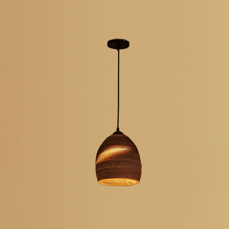 Zeitgenössische Retro Papier elliptische sphärische Glocke Trapez Halbkreis polygonale 1-Licht Pendelleuchte für Esszimmer 