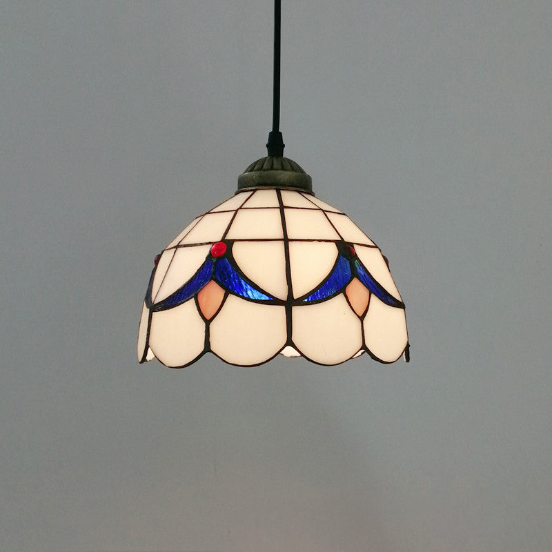 Traditionelle Tiffany Halbrunde Glas 1-Licht Pendelleuchte für Schlafzimmer 