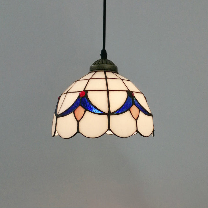 Traditionelle Tiffany Halbrunde Glas 1-Licht Pendelleuchte für Schlafzimmer 