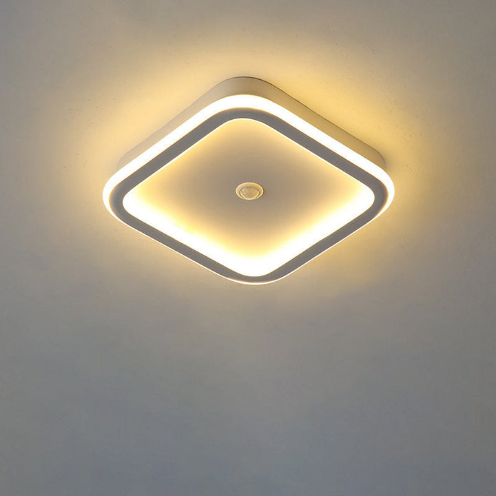 Plafonnier LED en fer aluminium PVC à montage affleurant rhombique rond minimaliste moderne pour salon 