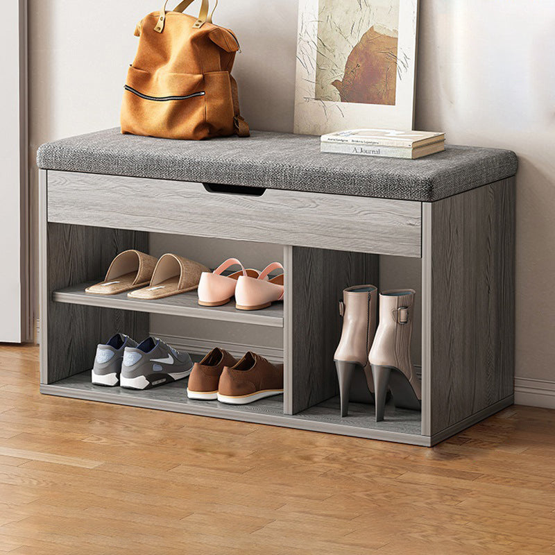 Rangement à chaussures moderne minimaliste rectangulaire en tissu, cuir PU et bois à 3 niveaux pour entrées 
