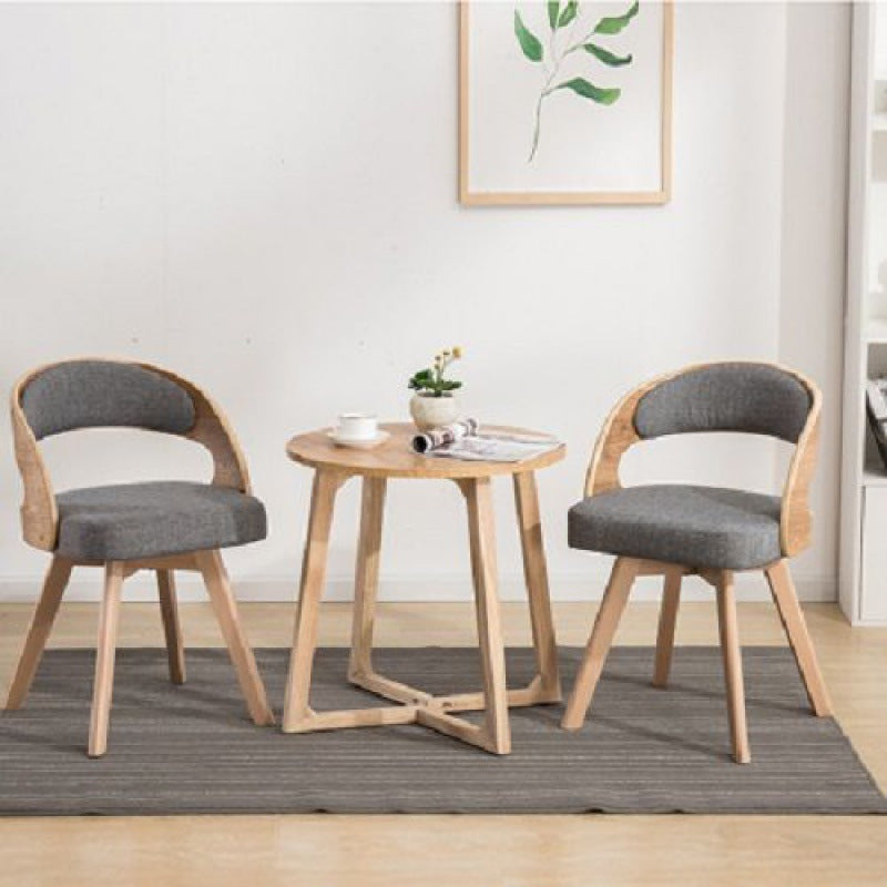 Silla de comedor con patas de madera contemporáneas nórdicas tapizadas en tela, respaldo curvado para comedor 