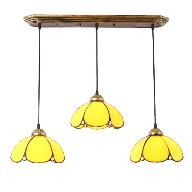 European Rustic Colorful Tiffany 3-Light Island Light Chandelier