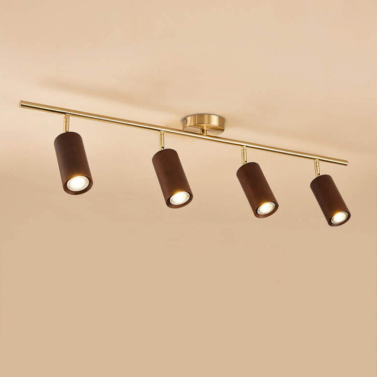Modern Minimalist Walnut Wood Spotlight Linear Track Rubberwood Iron LED Semi-Flush Mount Ceiling Light for Living Room