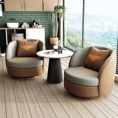 Modern Luxury Round Cat Scratch Leather Upholstered Swivel Accent Chair Backrest Armrest For Living Room