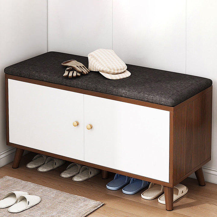 Zeitgenössischer skandinavischer Schuhschrank aus Baumwoll-Leinen und Massivholz mit 2 Schränken für Eingangsbereiche 