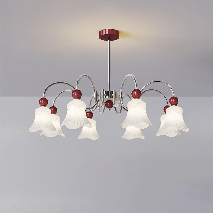 Moderne nordische Eisen-Glas-Blumenförmige Kugel 3/8-Licht-Kronleuchter für Wohnzimmer 