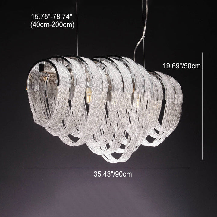 Lustre contemporain rectangulaire de luxe avec franges en cristal et acier inoxydable 9/11/13 lumières pour salle à manger 