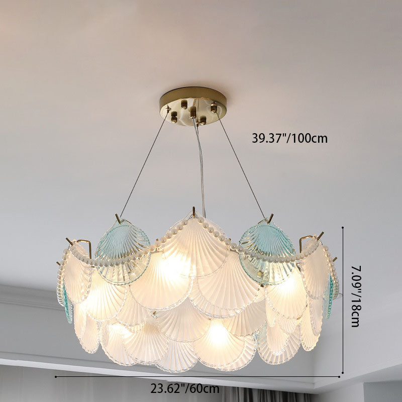 Traditional French Round Shell Hardware Glass 8/10 Light Pendant Light For Living Room