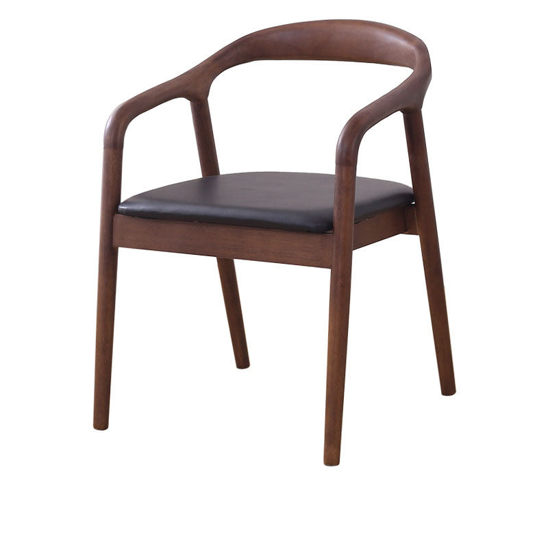 Moderner minimalistischer Esszimmerstuhl mit gebogenem Rahmen aus Kautschukholz, Baumwoll-Leinen-Bezug, Rückenlehne und Armlehnen für das Esszimmer 