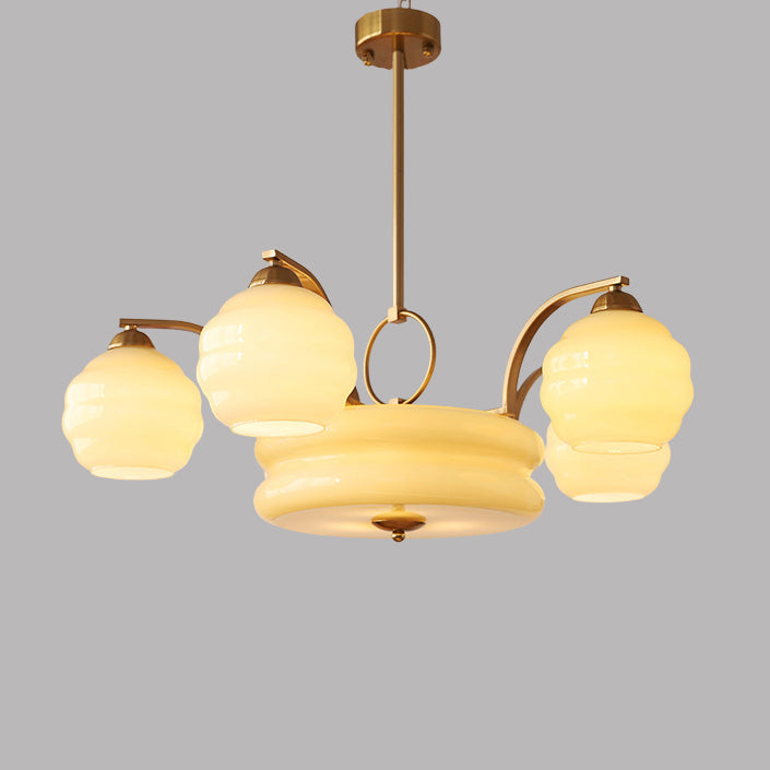 Lustre Moderne à Branches Courbées Style Mi-Siècle avec Baguette Ronde et Globes en Verre et Fer 4/6/8 Lumières pour Salon 