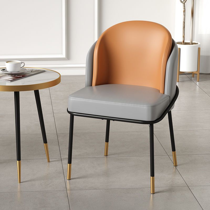 Contemporary Nordic PU Leather Fabric Iron Sponge Square Wraparound Dining Chair Backrest For Living Room