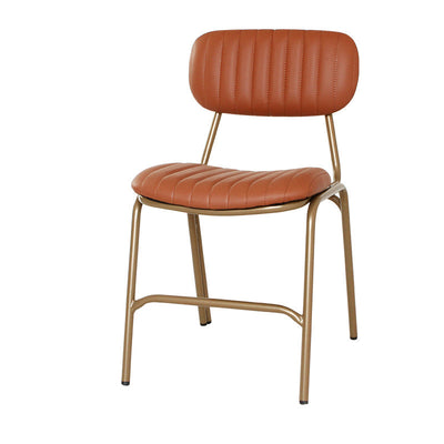Chaise de salle à manger contemporaine en cuir industriel avec dossier et repose-pieds en fer carré à rayures elliptiques 