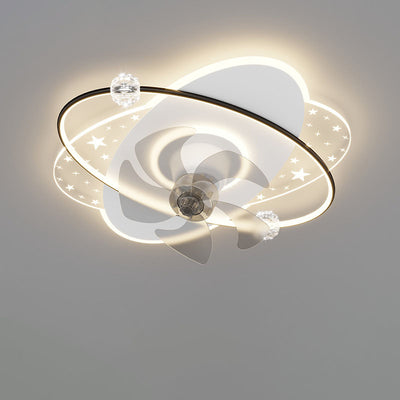 Contemporary Creative Iron Acrylic Round Square LED Semi-Flush Mount Ceiling Fan Light For Bedroom