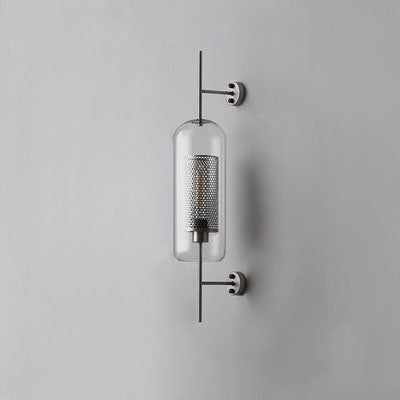 Contemporary Industrial Cylinder Glass Shade Iron Finish Frame 1-Light Wall Sconce Lamp For Bedroom