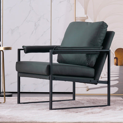 Contemporary Scandinavian Fabric Velvet Faux Leather Carbon Steel Latex Sponge Square Accent Chair Backrest Armrest For Living Room