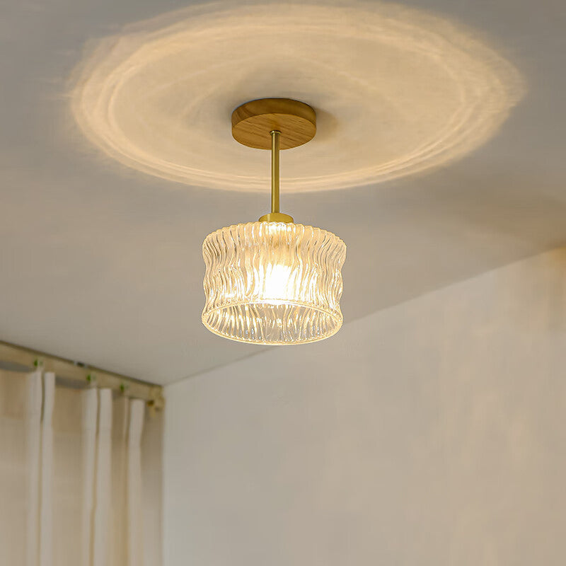 Luz de techo semiempotrada contemporánea de lujo con flor de cobre y vidrio de 1 luz para pasillo 