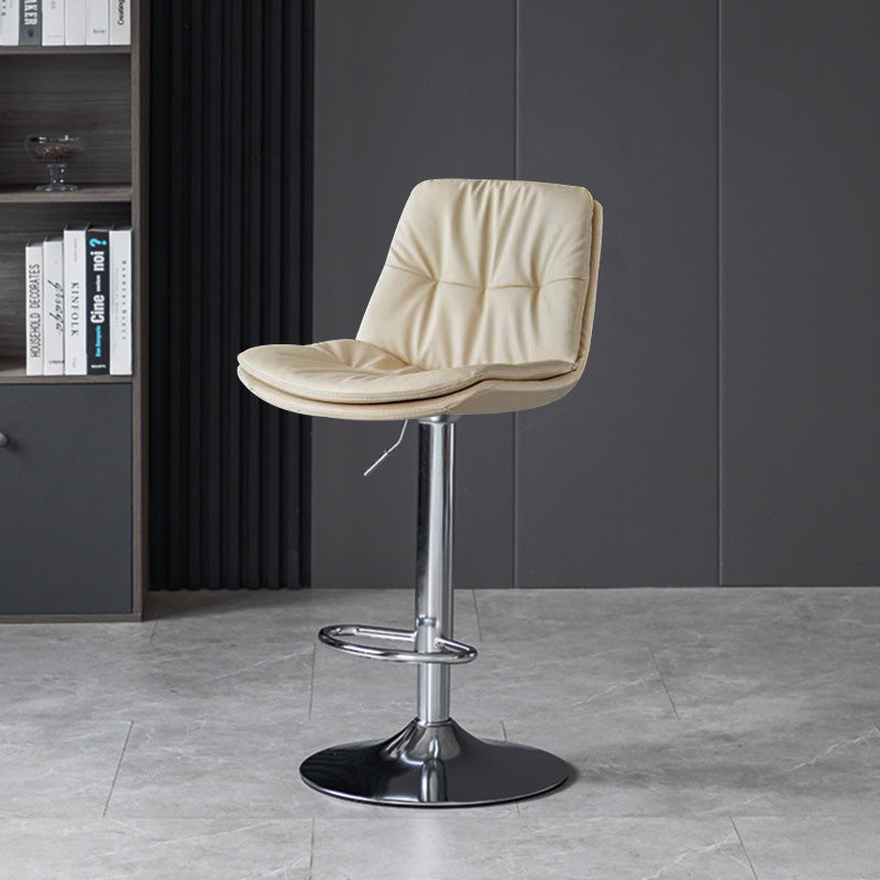 Taburete de barra con respaldo contemporáneo nórdico base redonda cojín rectangular cuero nappa espuma estructura de metal para comedor 