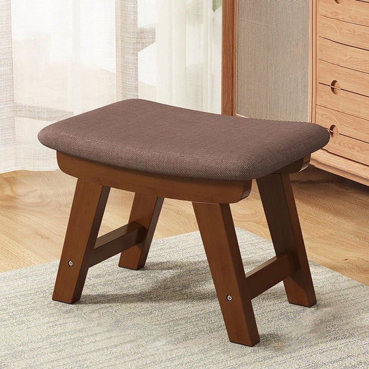 Moderner minimalistischer quadratischer Schuhbank-Hocker aus Kautschukholz mit Baumwoll-Leinen-Kissen für das Wohnzimmer 