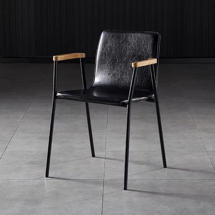Chaise de salle à manger contemporaine en bois rembourrée en cuir synthétique avec dossier et accoudoirs 