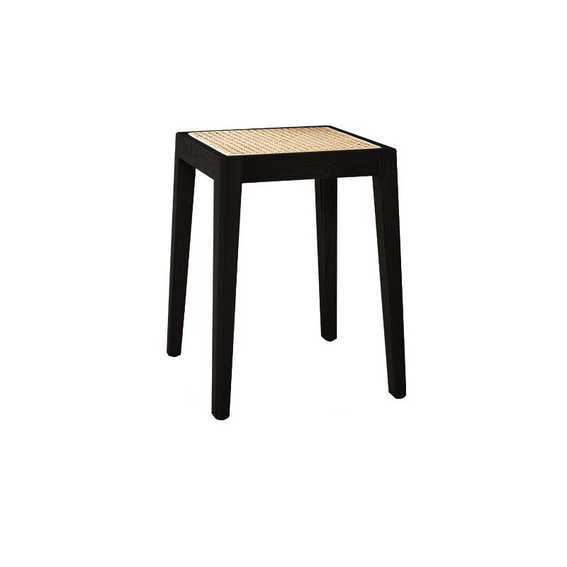 Traditional Japanese Round Rattan Weaving Ash Wood Frame Stackable Low Stool For Living Room