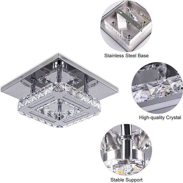 Lustre carré contemporain en acier inoxydable de luxe avec décoration en cristal LED pour plafond encastré pour salon 