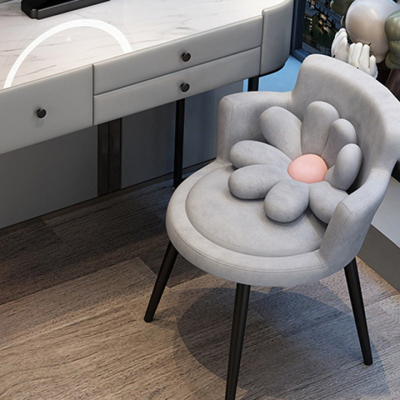 Tabouret de coiffeuse rond en velours à fleurs créatives contemporaines avec dossier et accoudoirs en métal pour chambre 