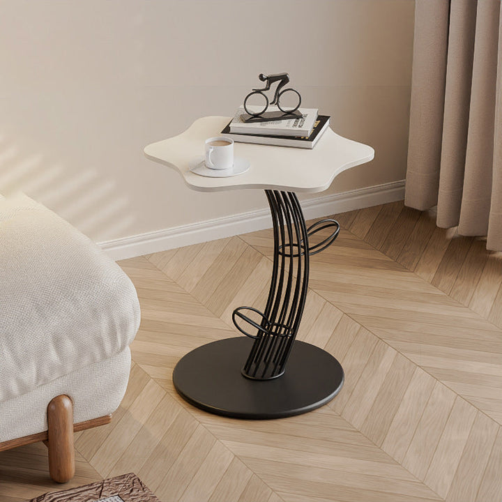 Contemporary Creative Clouds Rock Slab Tempered Glass Carbon Steel End Table 1-Tier For Bedroom