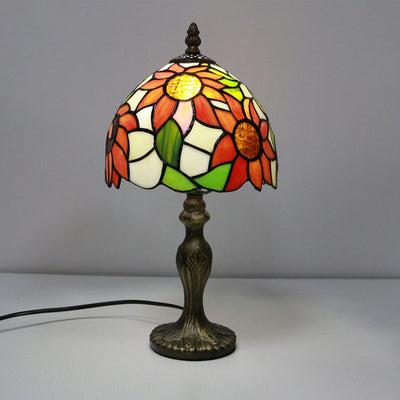 Vintage Tiffany Animal Flower Decoration Stained Glass Dome 1-Light Table Lamp