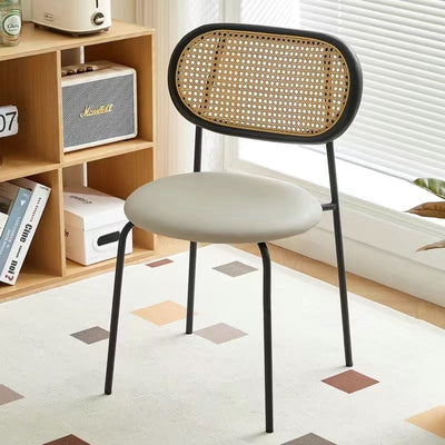 Contemporary Nordic Round PU Leather Wood Rattan Chair Backrest For Living Room