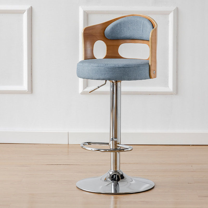 Tabouret de bar rond contemporain en tissu PU cuir scandinave bois éponge SGS avec dossier et repose-pieds pour cuisine 
