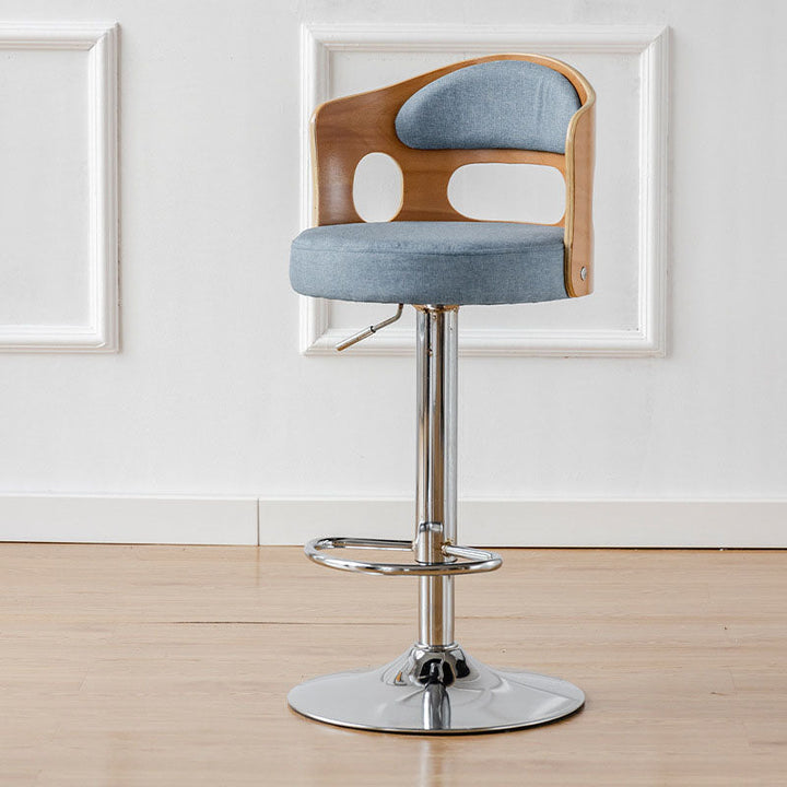 Tabouret de bar rond contemporain en tissu PU cuir scandinave bois éponge SGS avec dossier et repose-pieds pour cuisine 