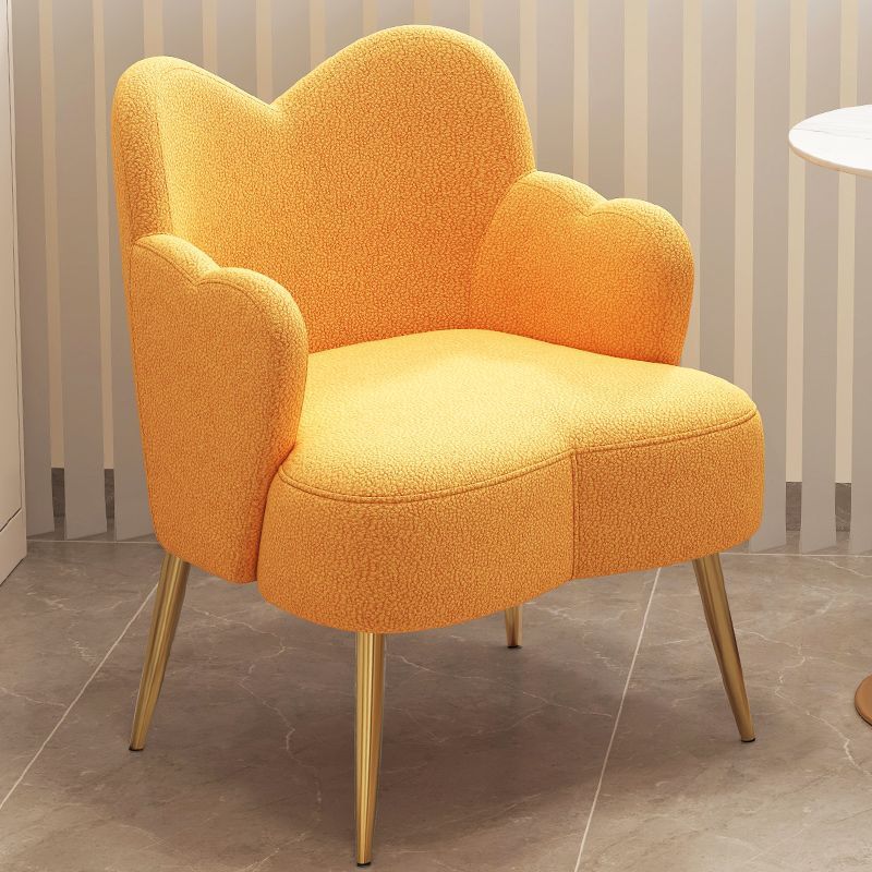 Modern Minimalist Cream Curve Sherpa Fabric Metal Vanity Stool Backrest Arm For Bedroom