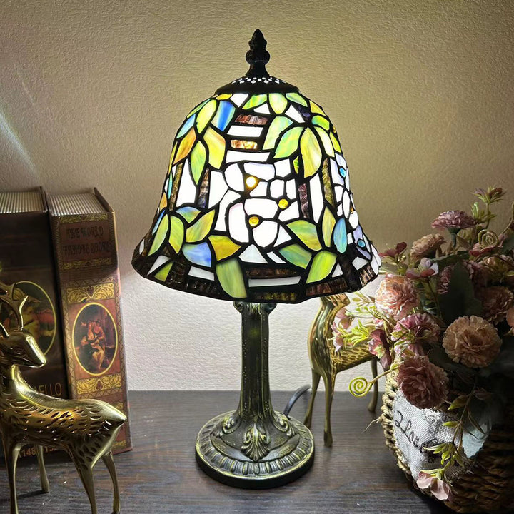 Traditional Tiffany Alloy Glass Dome Flower 1-Light Table Lamp For Bedside