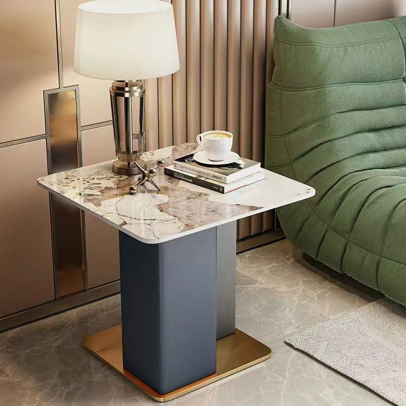 Contemporary Scandinavian Square Column Slate Microfiber Leather Wood Carbon Steel End Table For Living Room