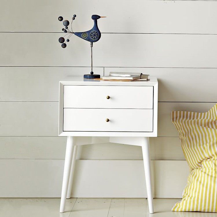 Contemporary Nordic Rectangular Wood Side Table 2-Drawer For Living Room