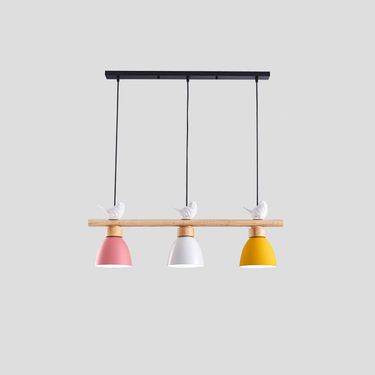 Lustre contemporain scandinave rond en bois de fer et résine à 3 lumières pour salle à manger 