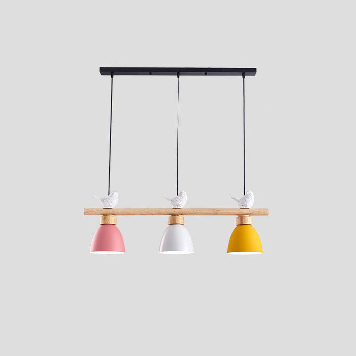 Lustre contemporain scandinave rond en bois de fer et résine à 3 lumières pour salle à manger 