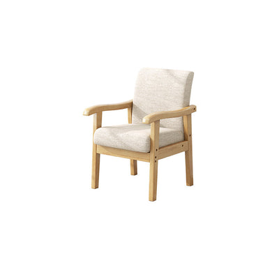 Silla moderna minimalista cuadrada tapizada en tela de algodón y lino con madera maciza para sala de estar 