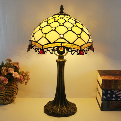 Traditional Tiffany Stained Glass Dome Hardware Base 1-Light Table Lamp For Home Office