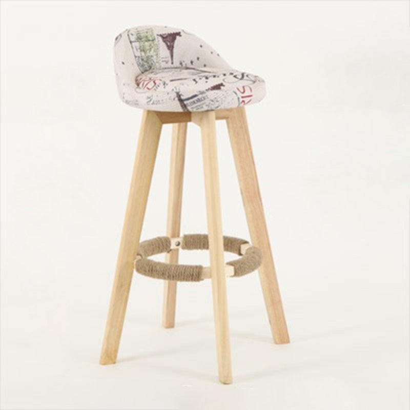 Tabouret de bar pivotant traditionnel vintage avec cadre en bois et tissu rond, dossier bas et repose-pieds pour salle à manger 