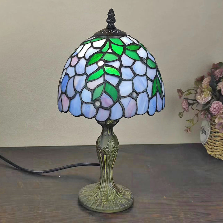 Lampe de table à 1 lumière en verre teinté en zinc à motif de fleurs traditionnelles Tiffany Dome pour chambre 